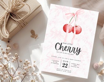 Cherry Baby Shower Invitation – Editable Template, Insert Cards (Digital Download)