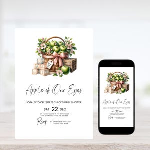 Editable Apple of Our Eye Invitation - Fall Baby Shower Template - Instant Download - Cute Apple Design
