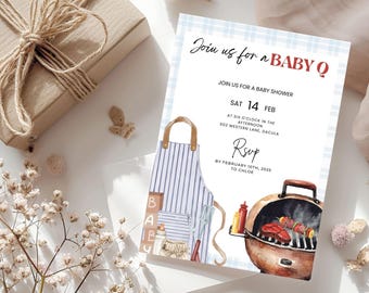 Baby-Q Baby Shower Invitation Set: Plaid BBQ (Digital Invite)