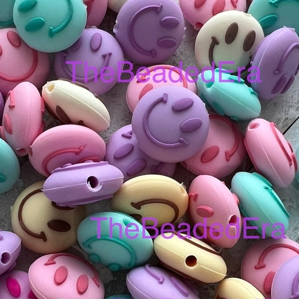 Focal Beads for pens, Focal  smiley face silicone beads,  double sided beads for bracelets, keychains and lanyard. Ships from USA