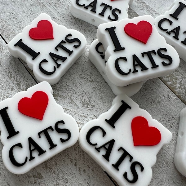 I love cats silicone beads for pens, bracelets, keychains and lanyards