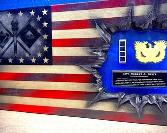 Signal Corps Chief Warrant Officer Patch Series - Wig Wams Professional Wooden American Flag Gift - Customization for ETS/PCS Retirements.