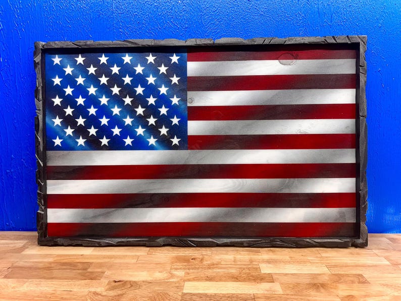 EPOXY Finish Wooden American Flag : Hand-carved Framing Professional ...