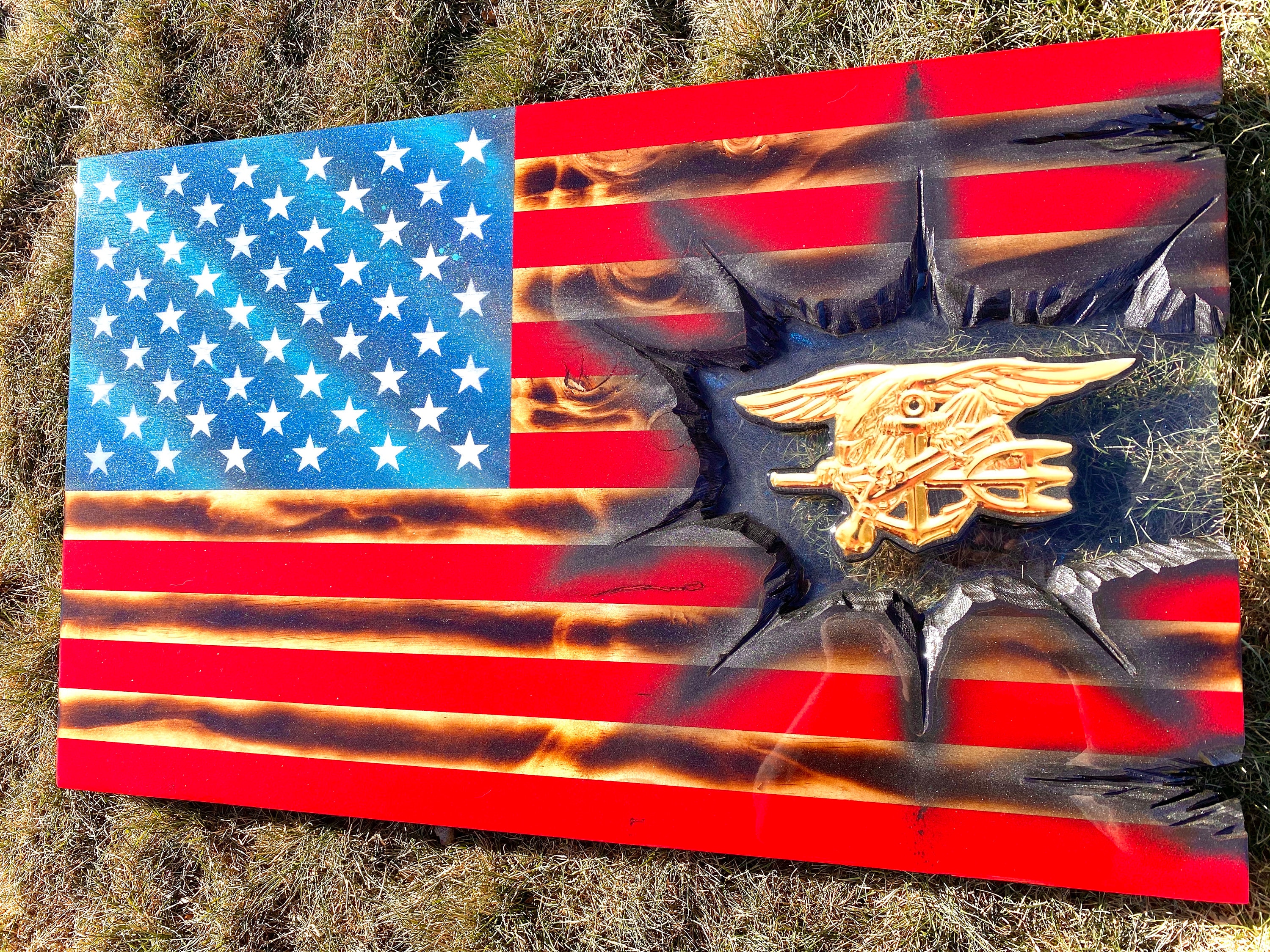 Navy Seal Trident Patch Series - Professional Wooden American Flag