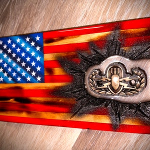 Standard Basic EOD Patch Series - Professional Wooden American Flag Gift - Customization for ETS/PCS Retirements & more.