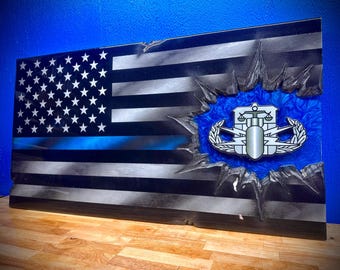 Civilian EOD Bomb Tech Patch Series American Flag Art - Bomb Squad, Master Crab Wooden American Flag Gift, ETS/PCS & Retirements
