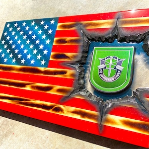 10th Group Special Forces Patch Series - Professional Wooden American Flag Gift - Customization for ETS/PCS Retirements & more.