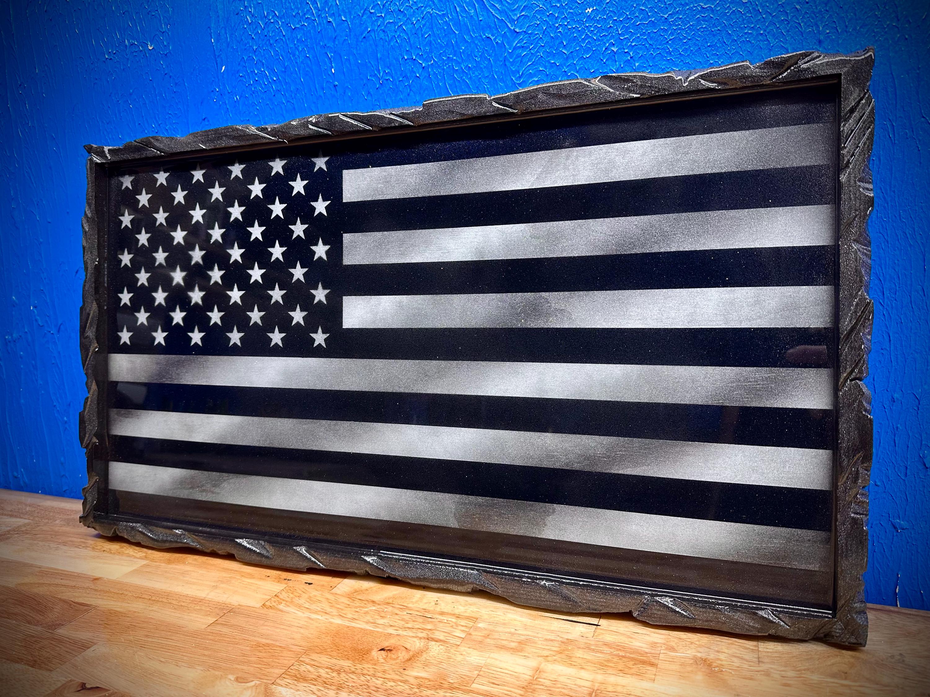 Midnight Series with a backlight kit - Subdued Darker American Flag with a Carved Border, Professional Wooden American Flag