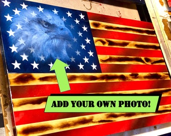 Customizable Photo American Flag - Add a photo! (Color or Grayscale) - Custom Wooden Flag Made By An Army Veteran