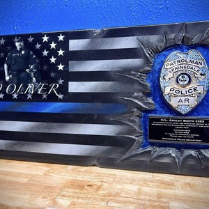 Police K9 Thin Blue Line Flag Patch Series w Photo behind the stars! - Made to Order - Custom Wall Hanging Flag - By an Army Veteran