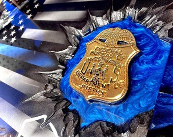 Special Agent Thin Blue Line Flag - Custom Badge & Plaque additions! - Made to Order - By an Army Veteran FBI, CIA, HSI, atf, dea
