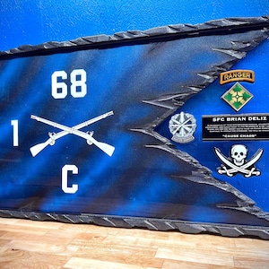 Professional Infantry Crossed Rifles 11B Guidon Wooden Flag - Add Your Unit Logo or Crest, Awards Gift - Custom for ETS/PCS Retirements.