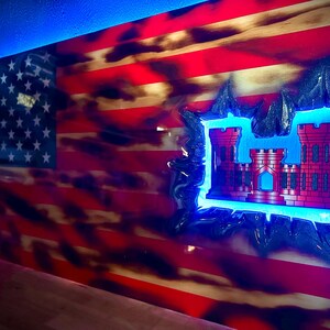 Army Engineer Castle Patch Series - Professional Wooden American Flag Gift - Customization for ETS/PCS Retirements & more.