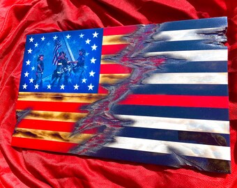 American Thin Red Line Split Flag with Personalized Image - Professional Display for Firefighters - made by an Army Veteran