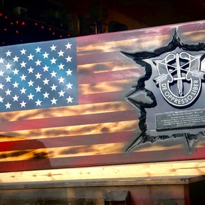 Special Forces Patch Series w/ Plaque - Professional Wooden American Flag Gift - Customization for ETS/PCS Retirements & more.