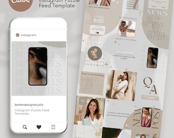 Instagram Puzzle Feed Template, Minimalist Design (Canva)