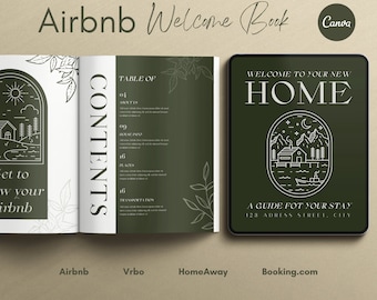 Airbnb Welcome Book Template, Mountain Cabin Design (Canva)