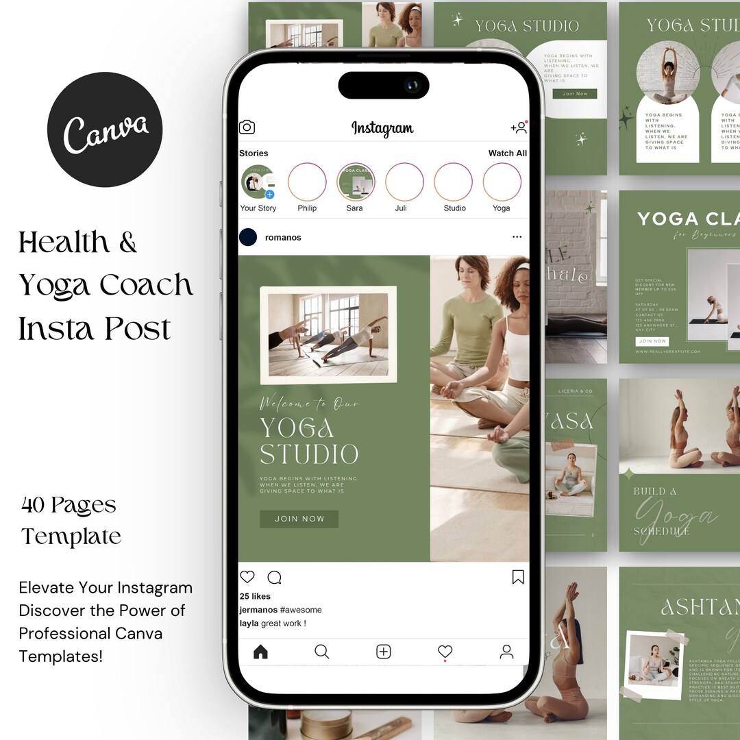 Yoga Instagram Post Template, Wellness Coach Canva Social Media ...
