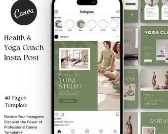 Yoga Instagram Post Template, Wellness Coach Canva Social Media (Digital Download)