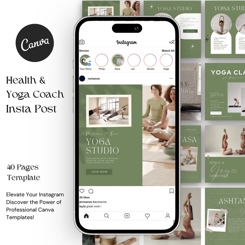 Yoga Instagram Post Template, Wellness Coach Canva Social Media ...