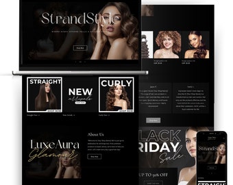 Shopify Hair Website Template, Editable Canva Banners