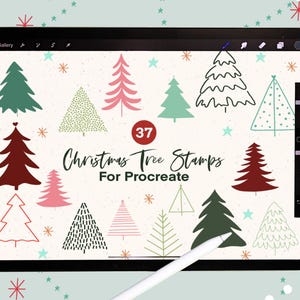 37 Christmas Tree Procreate Brushes | Pine Tree Stamps | Stamp Brushes | Instant Download | Hand Drawn | Procreate Christmas Tree Stamps