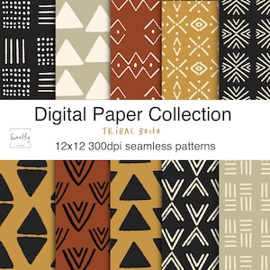 Tribal BOHO digital paper,  12x12, commercial use, JPG instant download