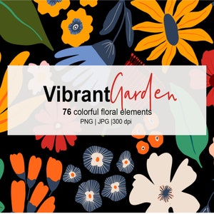 Abstract Floral Shapes Clipart Set flowers, leaves, spring flowers, Hand drawn, Textile Art, Personal Use, Commercial Use, PNG