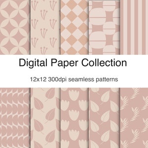 Boho pink pastel pattern paper collection, Boho pink digital paper, seamless digital paper, Boho scrapbook Paper, background paper