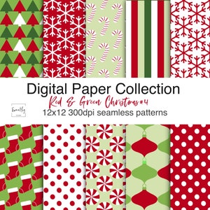 Red and Green Christmas Patterns 4 Christmas digital paper, Christmas background, instant download
