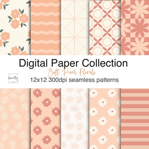 Soft Peach Floral JPG Pattern Collection,  digital paper, commercial use, instant download