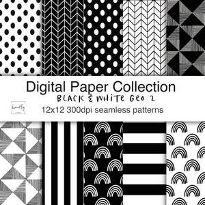Black and White  Geo 2 JPG Pattern Collection,  digital paper, commercial use, instant download