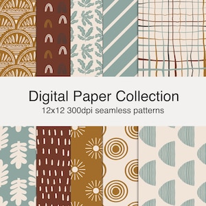 Earthy Fall Digital Paper | Fall Digital Paper | Instant Download | Commercial Use |Trendy Boho Seamless Patterns