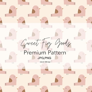 Pink Birds Seamless Pattern, JPG, and PNG, printable repeat pattern, Minimal design, seamless file