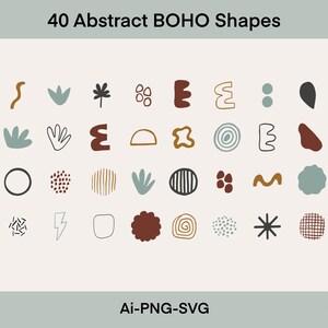Boho Shapes Clipart | Png And Svg Files | Free Commercial Use | Shape Elements | Hand Drawn Shapes | Modern Shapes | 40 Textured Shapes