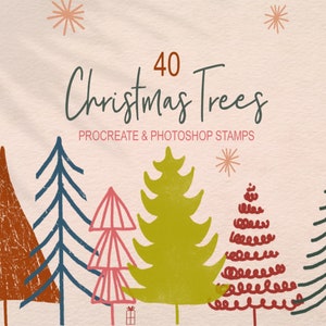 Christmas Tree Stamps  for Procreate and Photoshop, personal and commercial use, instant download