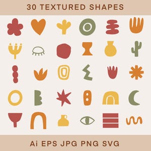 Boho Shapes Clipart | Png And Svg Files | Free Commercial Use | Shape Elements | Hand Drawn Shapes | Modern Shapes | 30 Textured Shapes