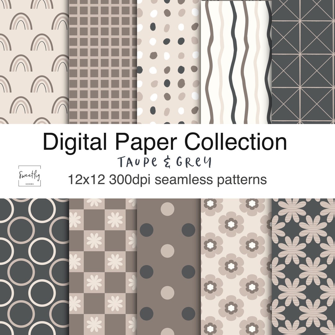 Taupe and Grey GEO Pattern Paper Collection, Boho Digital Paper ...