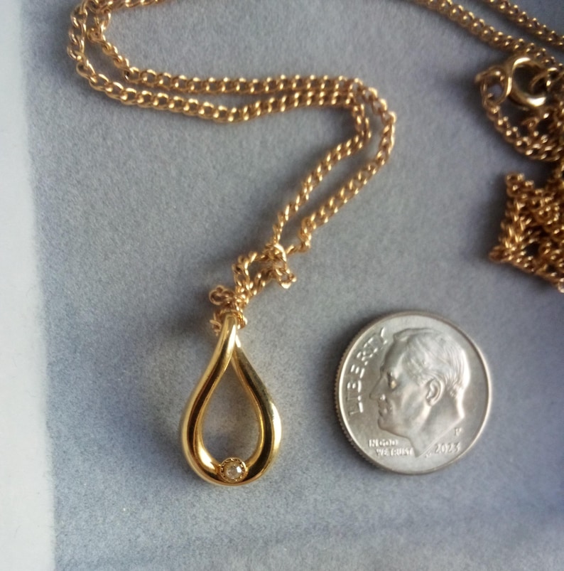 CARTIER Designer Aldo Cipullo Vintage Modernist Genuine Diamond Gold Electroplated Modernist Pendant Necklace image 7