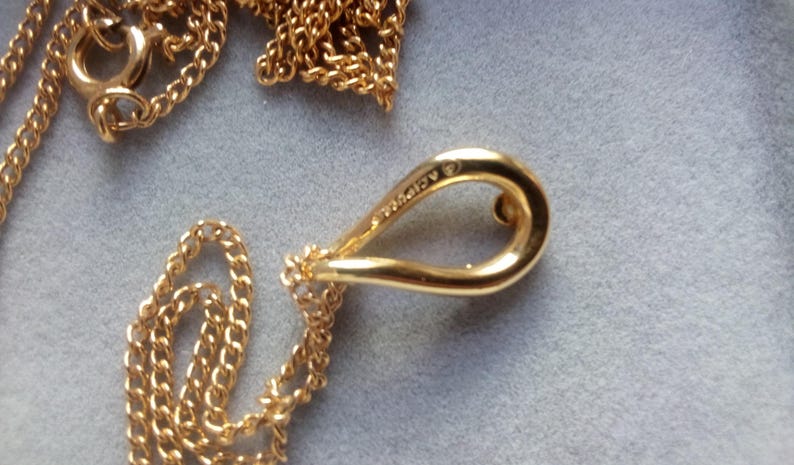 CARTIER Designer Aldo Cipullo Vintage Modernist Genuine Diamond Gold Electroplated Modernist Pendant Necklace image 8
