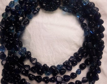 Rare Bijoux Sander Cobalt Blue Gripoix Glass 4 Strand Beaded Vintage Necklace