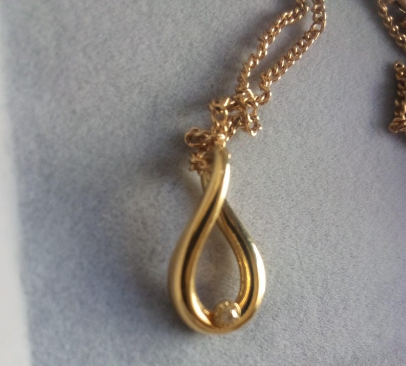 CARTIER Designer Aldo Cipullo Vintage Modernist Genuine Diamond Gold Electroplated Modernist Pendant Necklace image 9