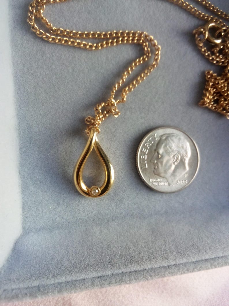 CARTIER Designer Aldo Cipullo Vintage Modernist Genuine Diamond Gold Electroplated Modernist Pendant Necklace image 5