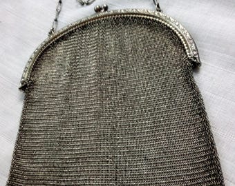 Antique Victorian Era Alpaca German Silver Mesh Evening bag Reticule