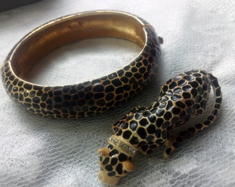 Vintage Kenneth Lane Bracelet Brooch Set Leopard Panther