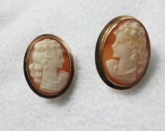 LARGE Antique 14k Gold Carved Cameo Screw Back Victorian Era Earrings