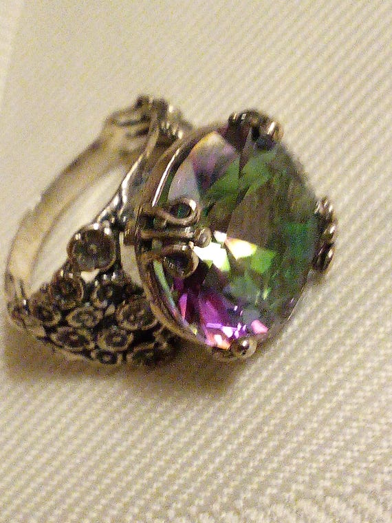 Statement Ring 925 Israel Mystic Topaz Size 8.25 Sterling Silver Beautiful