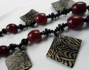 Vintage Gerda Lynggaard Monies Carved Horn Bib Necklace Statement