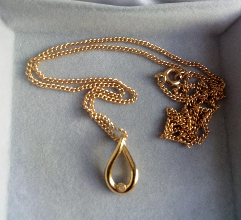 CARTIER Designer Aldo Cipullo Vintage Modernist Genuine Diamond Gold Electroplated Modernist Pendant Necklace image 3