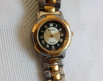Vintage Lucien Picard Dufonte Ladies Quartz Wrist Watch 2tone band Blue and Gold Face
